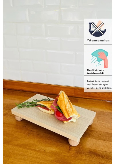 Mdf Tabaklı Kayın Top Ayaklı Risus 17x30 Cm Yuvarlak Pasta Sunum