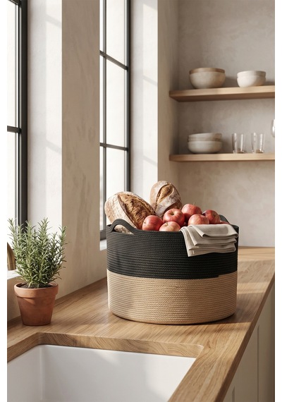 Villadia Home Textile Hasır Sepet Çok Amaçlı Çamaşır Oyuncak Battaniye Kıyafet Depolama Sepeti Dekoratif Organizer 3003sepet