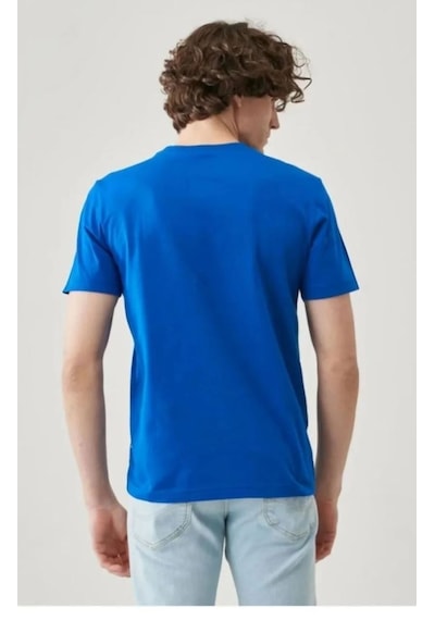 Erkek Tişört Kısa Kol Düz Bisikilet Yaka Oversize T-shirt - Mavi