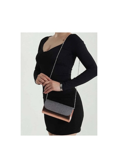 Names Bag Names Parlak Taşlı Simli Abiye Çanta - Zincir Askılı Gece Portföy Club Çanta - Portföy Clutch - Gece Çantası Metalik Metalik