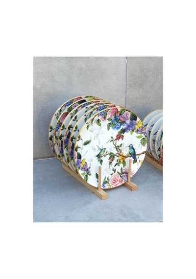Flora 6 Kişilik 25cm Seramik Servis Sunum Tabağı Seti Beyaz