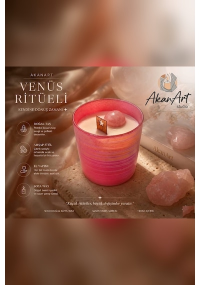 Pembe Kuvars Ritüel Mumu Vanilya Kokulu