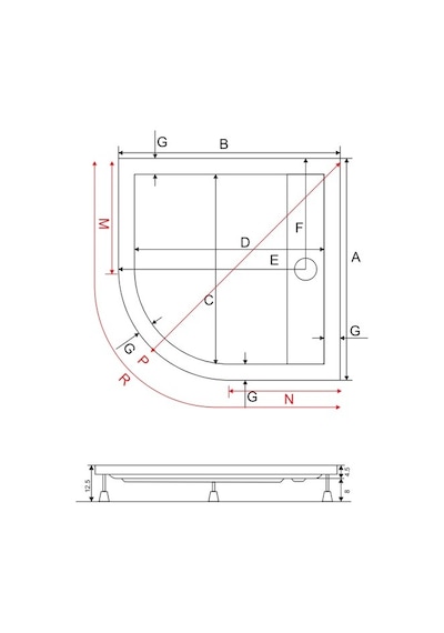 Shower 90x90 Drop Oval Monoblok Duş Teknesi H:12,5 Cm