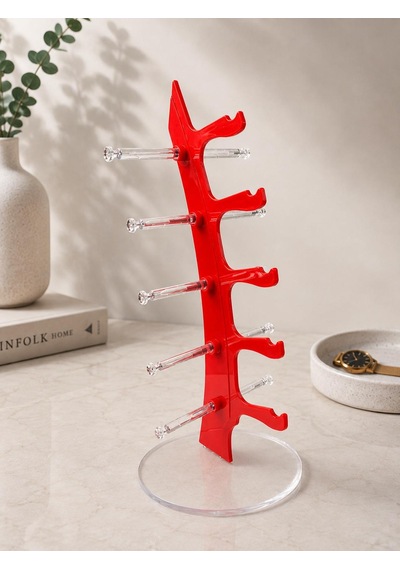 5'li Yelken Model Kırmızı Gözlük Standı Akrilik 5 Bölmeli Gözlük Organizer