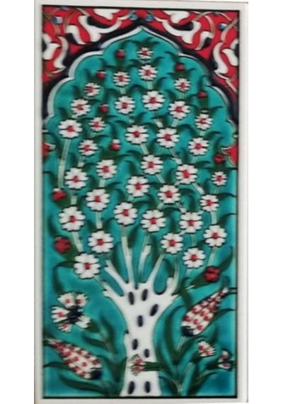 Armada Çini 10X20 Cm Ed 207 Yeşil Hayat Ağacı El Dekoru Çini Karo