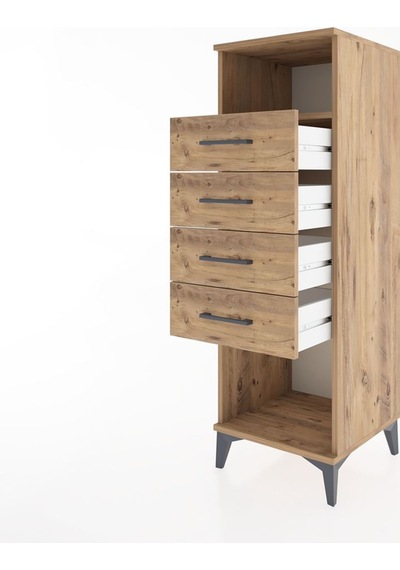 Hyperion Dolap Tek Raflı 4 Çekmeceli 44x44x134 Çam-çam Atlas Çam