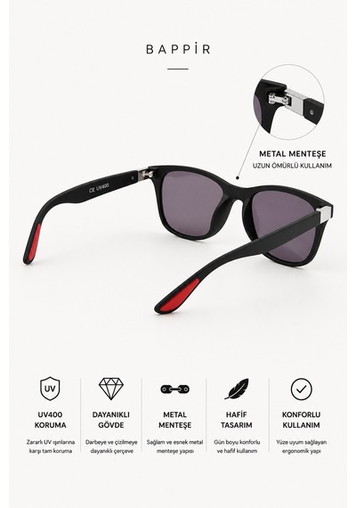 Metal Menteşe Lüx Yüksek Kalite Unisex Güneş Gözlüğü Siyah
