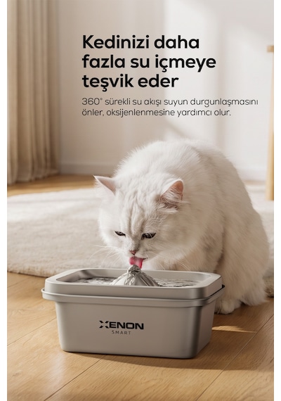 Xenon Smart Köpek Mama Kabı Ve Su Pınarı Seti 14l Ortopedik Çelik Kase, Uygulama Kontrol, Paslanmaz Çelik Su Pınarı, Wifi, Büyük Cins Uyumlu Beyaz