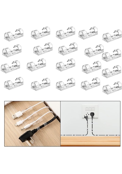 Yapışkanlı Kablo Sabitleyici Klips Set -al4551 20 Adet Şeffaf