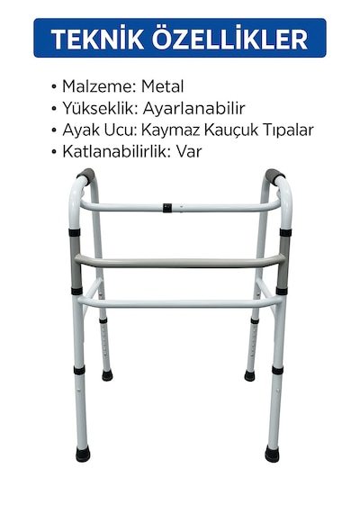 Metal Yürüteç Ayarlanabilir Yükseklikli, Katlanabilir Destek Yürüteci Yaşlı Ve Hasta Kullanımı İçin