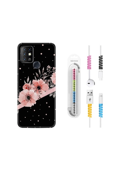 Infinix Hot 9 Kılıf Kablo Koruyuculu Siyah Şerit Mermer 1298