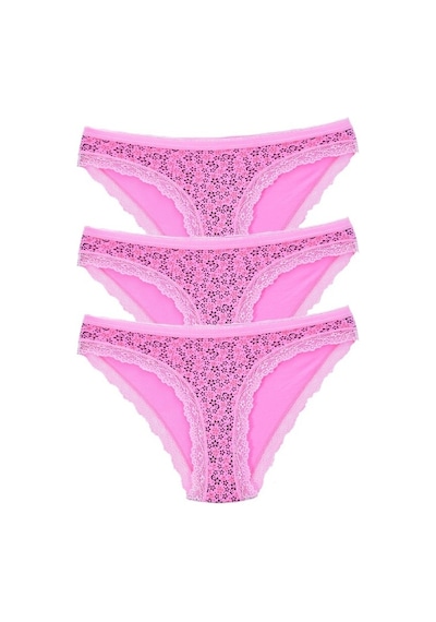 Pemilo Kadın 3'Lü Paket Desenli Bikini Külot Pembe (481017804)-Tek Ebat-Pembe