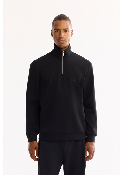 Avva Erkek Siyah Dik Yaka Fermuarlı Soft Touch Baskılı Regular Fit Sweatshirt A52y1281 Avva Erkek Siyah Dik Yaka Fermuarlı Soft Touch Baskılı Regular Fit Sweatshirt A52y1281