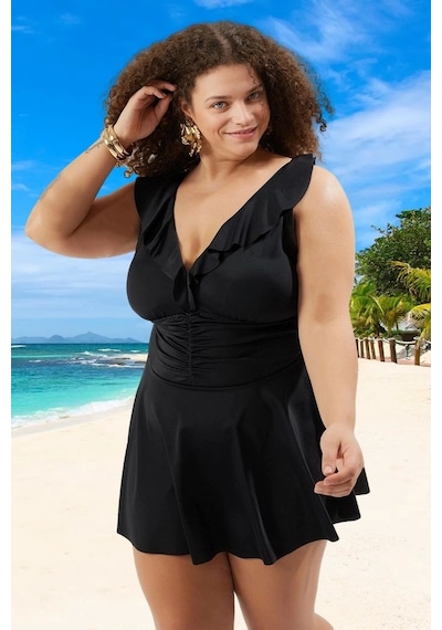 Ersefa Konforlu Plus Size Mayo Tasarım Büyük Beden Yüksek Konfor Uv Koru Siyah
