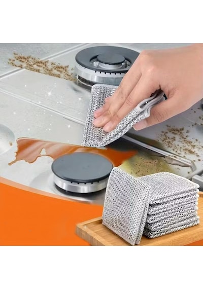 Nobera Çift Taraflı Tel Ovma Bezi Teflon Çelik Ve Hassas Yüzeyler Için Ideal Telli Mutfak Bezi 3 Adet Gri