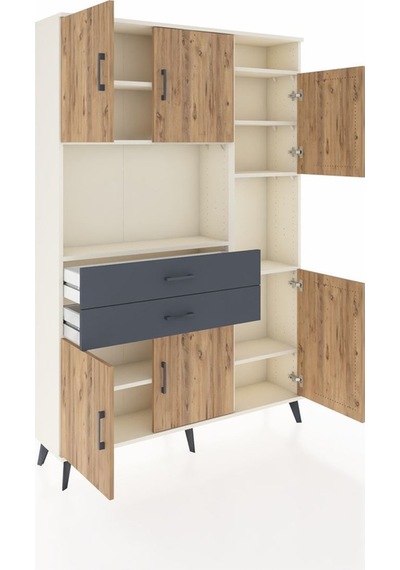 Arges Dolap 9 Raflı 2 Çekmeceli 6 Kapaklı 132x30x195 Aytaşı-çam/antrasit Atlas Çam/antrasıt