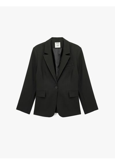 Koton Koton X Sibil Çetinkaya - Slim Fit Cepli Uzun Kollu Blazer Ceket Siyah 6wak50052pw