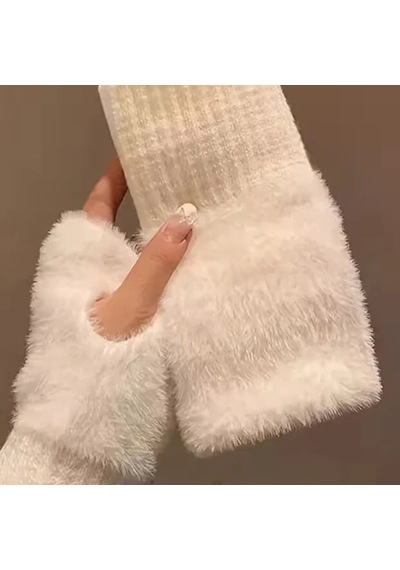 Solezon Kadın Peluş Eldiven Parmaksız Termal Sıcak, Yumuşak Ve Şık Kışlık Eldiven 1 Çift Beyaz