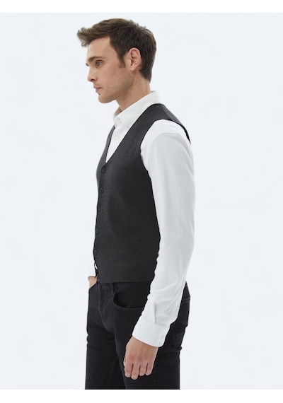 Antrasit Regular Fit Casual Örme Triko Yelek Antrasit