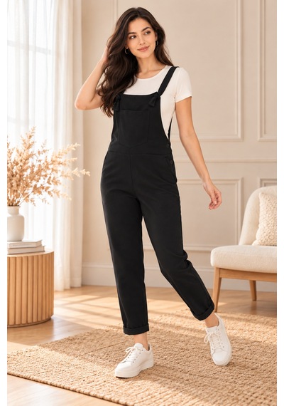 Palena Plnl6160 Örme Kumaş Ön Cepli Salopet - Siyah