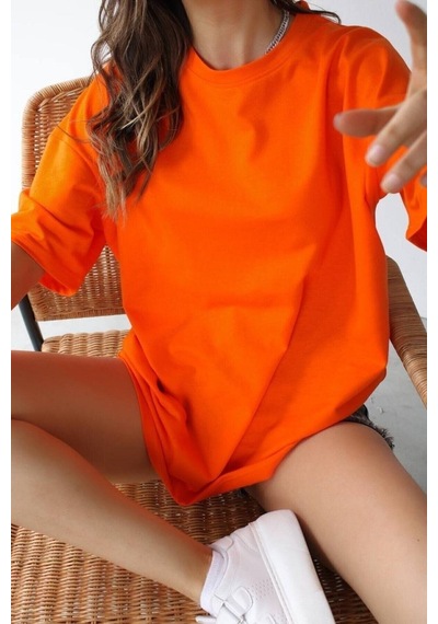 Startmore Unisex Pamuk Bisiklet Yaka Oversize T-shirt Turuncu