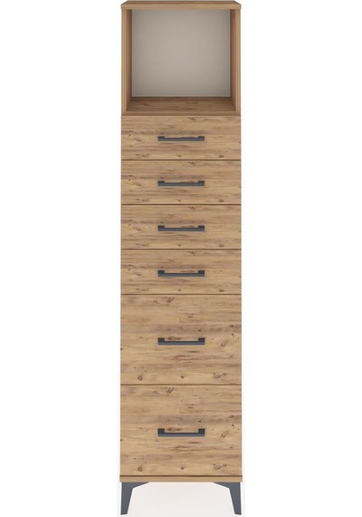 Arges Dolap Tek Raflı 6 Çekmeceli 44x30x182 Çam-çam Çam