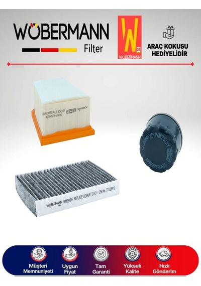 Wöbermann Renault Clio 2 1.6 16V Filtre Bakım Seti 1999-2005 3lü Karbonlu