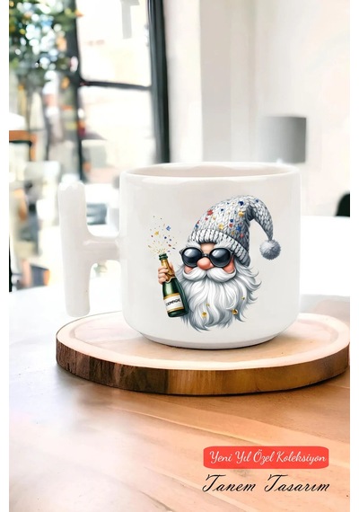 Yeni Yıl Yılbaşı Noel Tasarımlı T Kulp Seramik Kupa 26 Beyaz