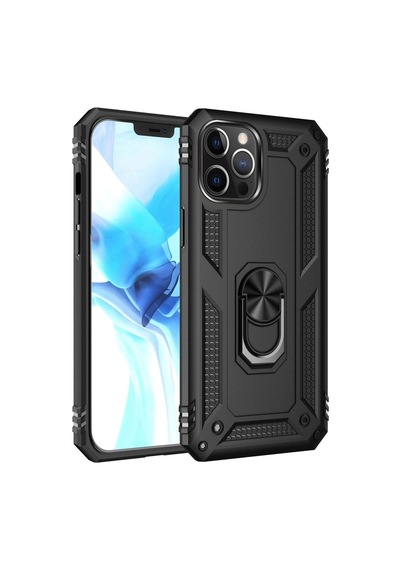Durukar Apple iPhone Uyumlu 12 Pro Max Kılıf Sofya Yüzüklü Silikon Kapak - Siyah