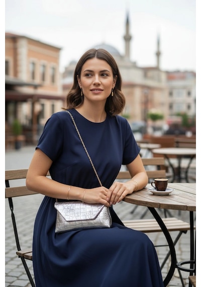 Glemix Suffle Gümüş Croco Desen Zincir Askılı Kadın Omuz Çantası Gümüş Croco