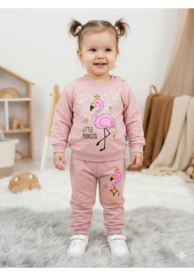 İkili Basklı Bebe Takımı Pembe