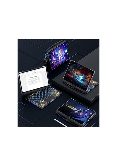 Jp11 Apple Uyumlu  iPad Pro 11 2022 Kılıf Vales Dönen Ledli Klavyeli Tablet Kılıfı - Siyah Diğer