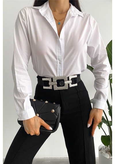 Femelle Kadın Beyaz Yeni Sezon Slim Fit Basic Gömlek