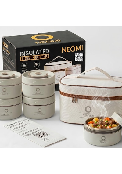 Lunch Box Isı Yalıtımlı Yemek Termosu Seti Paslanmaz Çelik Çantalı 304 Çelik Tse Belgeli Bej