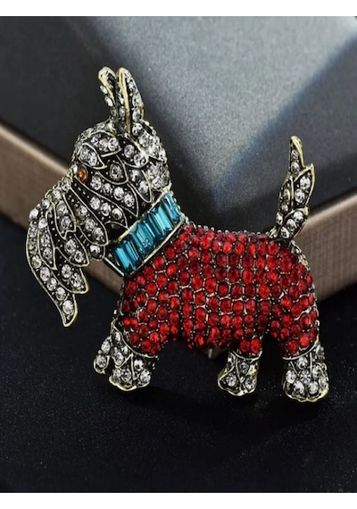 Taşlı Şirin Terrier Köpek Broşu Çok Renkli