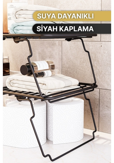 Bino Dolap İçi Düzenleyici 2 Adet Mutfak Rafı Tabak Bardak Rafı Mat Siyah Paslanmaz Metal Organizer Siyah