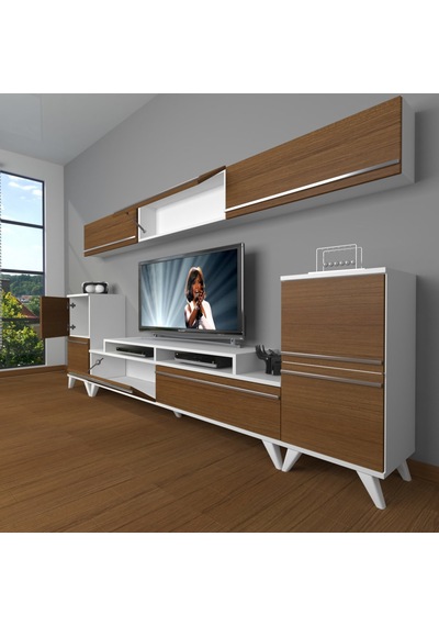 Decoraktiv Ekoflex 9 Mdf Retro Tv Ünitesi Tv Sehpası Beyaz - Ceviz
