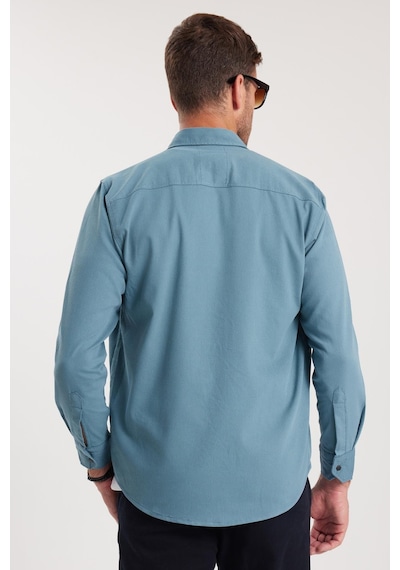 Tudors Erkek Regular Fit Rahat Kesim Çift Cepli Spor Yaka Denim Petrol Gömlek-36858 Petrol