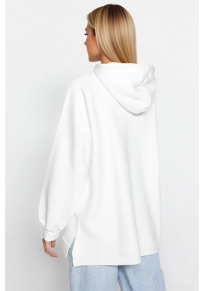 Benerly Kadın Kapüşonlu Düşük Kol Uzun Sweatshirt Fonksiyonel Dayanıklı K Ekru