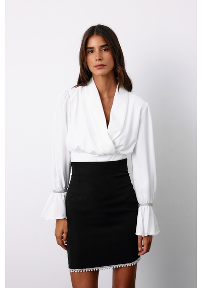 Sateen Aksesuar Detaylı Bluz - Ekru-135128 Ekru