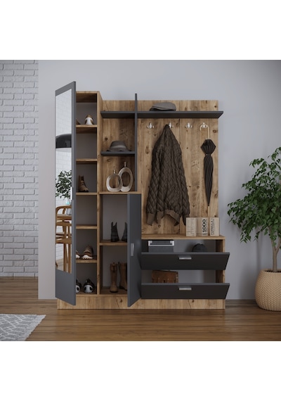Robinhome Robin Home Jessie Vestiyer Ayakkabılık Portmanto Aynalı Raf Çam-G