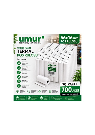 56x16 Mm Termal Pos Rulosu Pos Kağıdı 700 Adet 70 Paket X 10 Adet