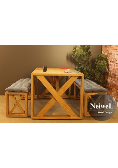 Neiwel Leina Doğal Ahşap Banklı Toplantı Masasıı x 100 x 200 Açık Ceviz