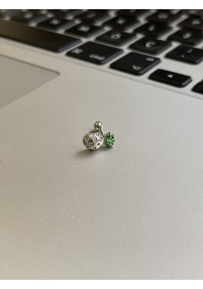 316 L Cerrahi Çelik Dudak Kıkırdak Helix Tragus Piercingi Ananas Detaylı Piercing Sarı - Kırmızı