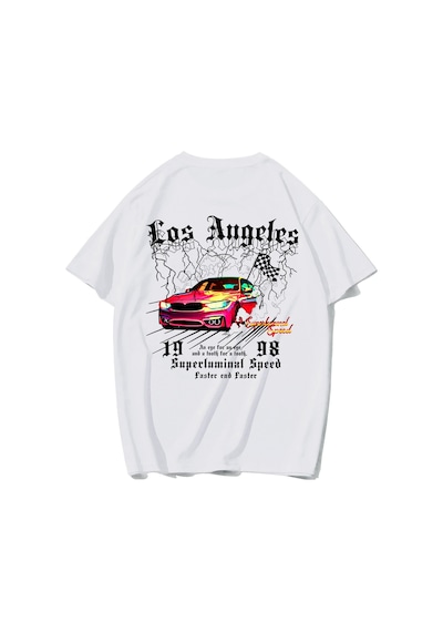 Brz Collectıon Brz Collection Unisex Oversize Superluminal Speed Car T-shirt Beyaz