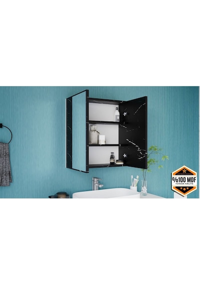 Fm01 2 Kapaklı Aynalı Banyo Dolabı Çok Amaçlı Banyo Dolabı Siyah