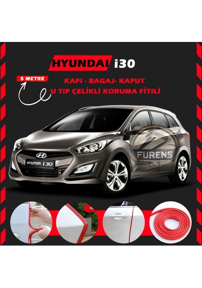 Hyundai İ30 Oto Araç Kapı Koruma Fitili 5metre Parlak Kırmızı Renk