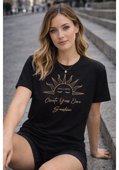 Herkesemoda Creat Your Baskı Detaylı Basic T-shirt Siyah