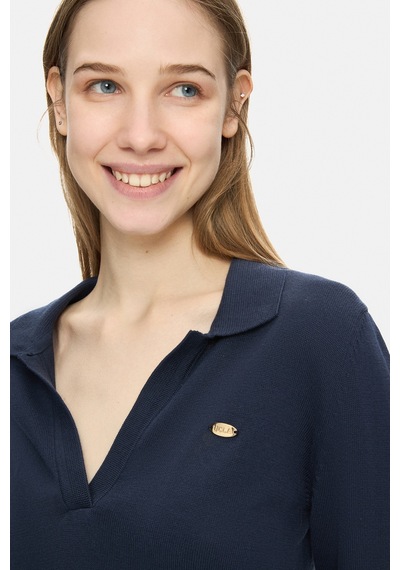 Ucla Irene Lacivert Polo Yaka Triko Metal Logolu Standard Fit Kadın Triko Lacivert