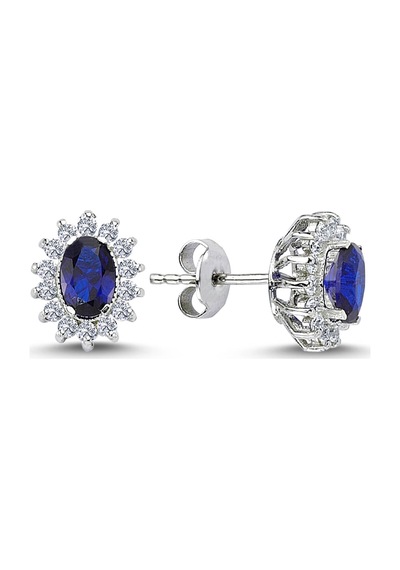 Lova Pırlantalı Oval Safir Anturaj Küpe -  3030022
